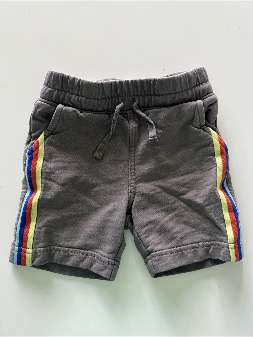 Gray Kids Pull-On Shorts with Rainbow Side Stripes